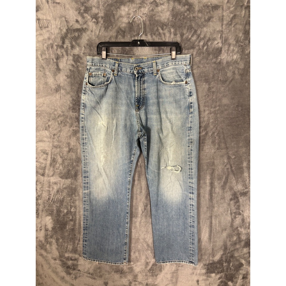 Lucky Brand 221 Original Straight Jeans Light Wash Distressed Mens 35x29